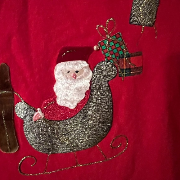 SOLD Sz L Christmas Long Red PJ Nightgown Santa Claus & Reindeer - Picture 7 of 10